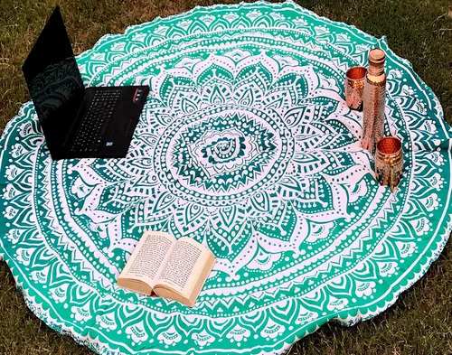 Vista 10 de raajsee Tapiz de Playa Redondo Turquesa Hippie/Boho Manta de Playa Mandala/Manta de Algodón Indio - Mantel Redondo/Decoración del Hogar/Alfombra