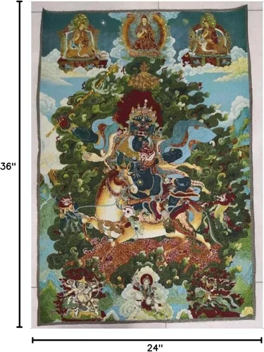 Vista 6 de Bordado de seda tibetano Thangka budismo Shri Devi Budista Protector Tangka Yoga Budista Tapiz Colgante de pared Arte de pared Decoración del hogar