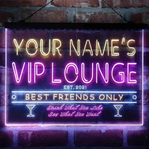 Vista 18 de Letrero de luz de neón LED tricolor personalizado VIP Lounge Bar Personalizar Nombre Fecha Texto Cita Fuente Verde y Rojo y Amarillo 13 x 8.7