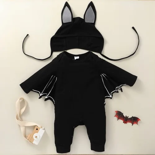 Vista 2 de Traje de Halloween para bebés recién nacidos, disfraz de murciélago y cosplay, overol con capucha