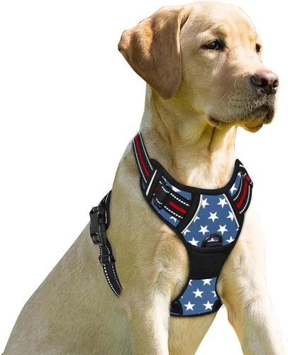 Vista 76 de BARKBAY Arnés Oxford sin tirones para perro con bolsillo para etiqueta de identificación, resistente, reflectante, fácil control para perros grandes