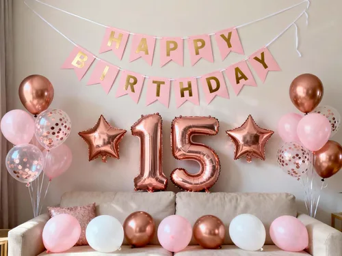 Vista 12 de Globos de fiesta de cumpleaños número 11 para niñas, pancarta de cumpleaños número 11, globos de papel de aluminio de color oro rosa con el número