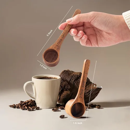 Vista 5 de 4 cucharadas de madera de acacia, cucharas de café multiusos sólidas para tarros, cucharas de madera pequeñas para botes, sales de baño