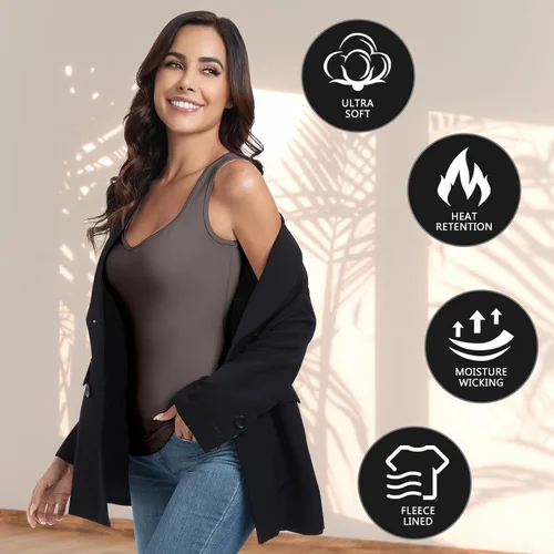 Vista 5 de WOWENY Camiseta sin mangas de forro polar térmico para mujer, sin mangas, cuello corazón, chaleco de invierno, ropa interior, camiseta cálida