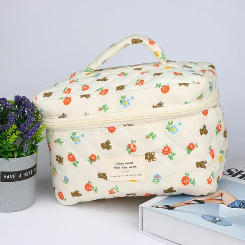 Vista 4 de Bolsas de cosméticos para mujer, bonita bolsa de maquillaje floral, organizador de almacenamiento de maquillaje, bolsas de aseo de viaje, bolsas