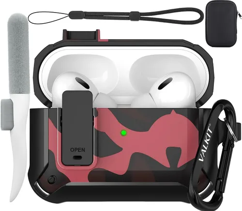 Vista 43 de Valkit Funda para Airpods Pro 2 con cerradura, funda militar de cuerpo completo para AirPod Pro rígida con llavero, funda para Airpods Pro de 2ª/1ª