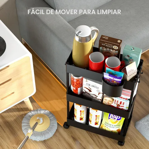 Vista 8 de Pipishell Carrito de almacenamiento delgado con ruedas, organizador de baño de 3 niveles y carrito de almacenamiento, carritos rodantes para baño