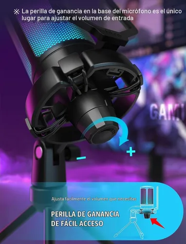 Vista 5 de FIFINE AmpliGame - Micrófono USB A6V para juegos, condensador RGB para Negro