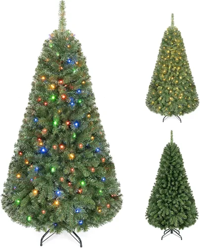 Vista 15 de COSTWAY Árbol de Navidad artificial de 6 pies, diseño preiluminado con Verde nevado