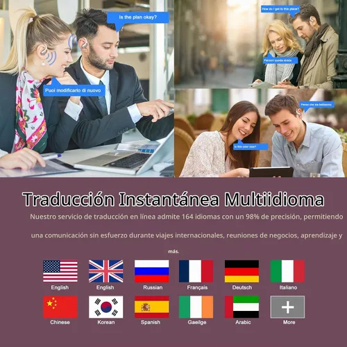 Vista 4 de Auriculares de traducción AI en tiempo real, traductor de 164 idiomas 3 en 1 Bluetooth 5.4 con 6 modos de traducción, auriculares de traductores 75H