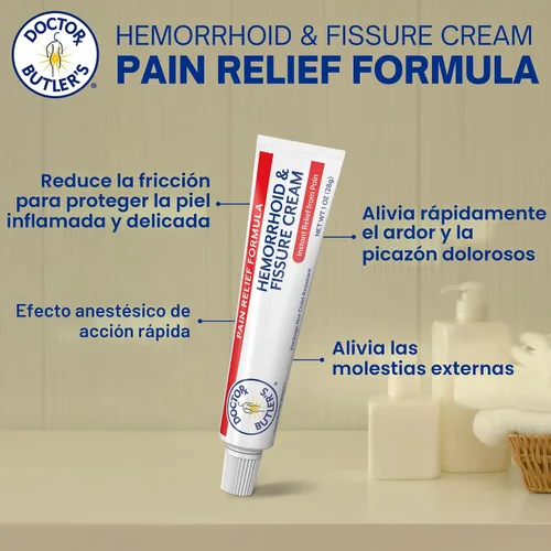 Vista 3 de Doctor Butler's Crema para hemorroides y fisuras: tratamiento instantáneo de hemorroides para aliviar el dolor con lidocaína, crema de hemorroides
