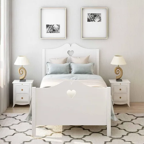 Vista 3 de MERITLINE Base de cama de plataforma de tamaño individual, cama de plataforma de madera maciza con cabecera y estribo, soporte de listones de madera
