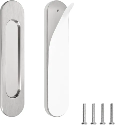 Vista 10 de MOROBOR Tiradores de puerta corredera ovalados autoadhesivos de 7.087 in, 2 manijas de aleación de aluminio sin perforaciones para puertas Bronce