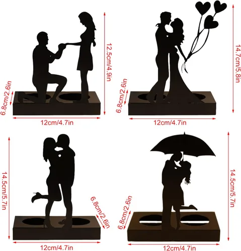 Vista 2 de Adorno de vela de hierro hecho a mano, estatua romántica de pareja para aniversarios, esculturas modernas decorativas, decoración de boda, adorno