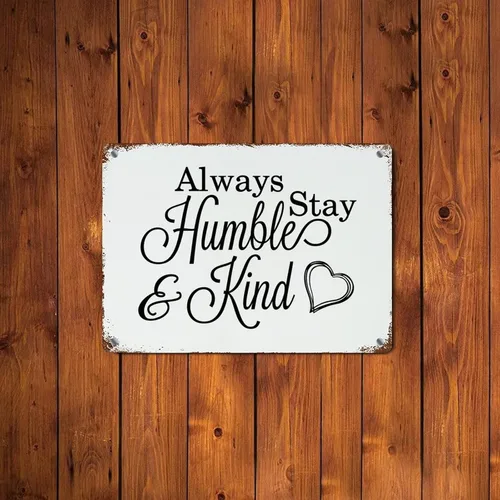 Vista 6 de Letrero de metal para la familia, letrero de metal decorativo con texto en inglés "Always Stay Humble And Kind", divertido diseño retro, placa