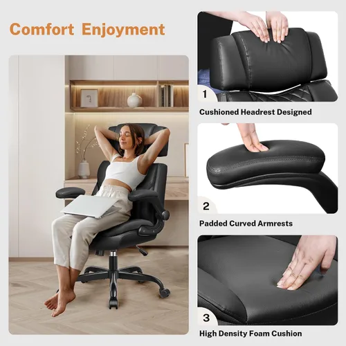 Vista 7 de Office Chair Flip Up Arms, Executive Leather Office Chair Ergonomic Desk Chair with Lumbar Support, Adjustable Headrest, Computer Chair Home Office