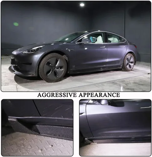 Vista 3 de XTT Faldas laterales para Tesla Model 3 Sedan 2017-2019 Factory Outlet de fibra de carbono CF, paneles basculantes debajo de la puerta, cenefa