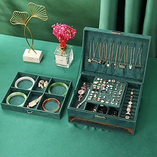 Vista 3 de ProttyLife - Joyero para mujer organizador de joyas de viaje organizador de joyas de 3 niveles caja de joyería para niñas caja de joyería