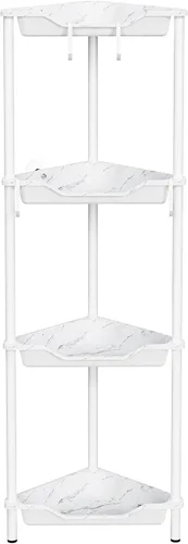 Vista 10 de Orimade Organizador de ducha esquinero de 2 niveles resistente a la oxidación, estante de esquina de piso de metal y plástico para baño, negro