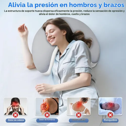Vista 5 de Almohada para dormir de lado con agujeros para los brazos, almohada de espuma viscoelástica ergonómica para alivio del dolor cervical, cuello Gris
