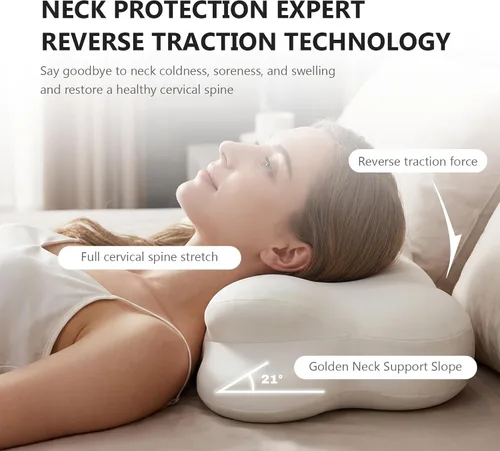 Vista 3 de Almohada Cloud de espuma viscoelástica ergonómica para el cuello cervical con funda de almohada transpirable, diseño ajustable de doble altura