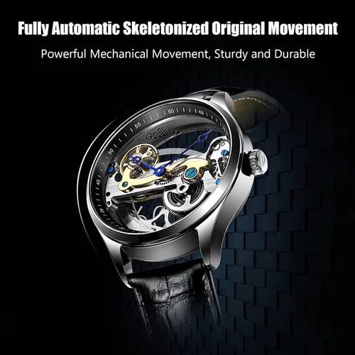 Vista 3 de RORIOS Reloj mecánico de moda para hombre con banda de acero inoxidable automático de cuerda automática reloj de pulsera impermeable de negocios