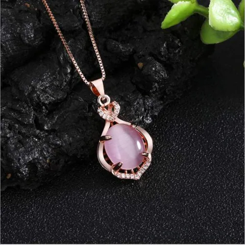Vista 2 de Collar con colgante de cuarzo rosa, cadena de lágrima de cristal rosa, piedras preciosas naturales curativas chakras, ópalo joyería para mujeres