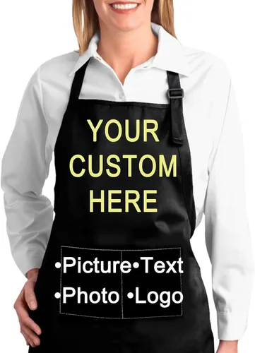 Vista 12 de Delantales personalizados para mujeres y hombres, delantal personalizado con bolsillos, imagen, texto, logotipo, delantales de cocina