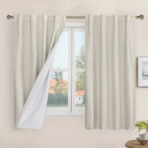 Vista 151 de LAMIT Cortinas opacas cortas de lino de 30 pulgadas para ventanas de cocina sobre el fregadero, cortinas de café texturizadas de lino marfil
