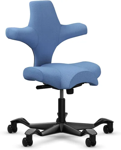 Vista 48 de HAG Capisco Sit to Stand - Silla de pie con marco blanco, tapizado, color rosa rubor Pink Blush