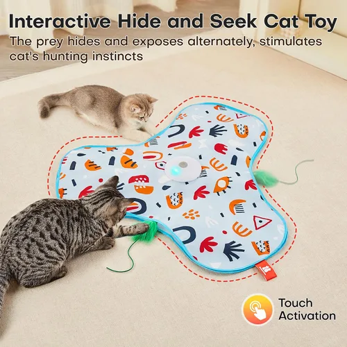 Vista 2 de Potaroma Juguetes interactivos para gatos de busca y captura, varita de plumas oculta y en movimiento, pateador automático recargable para gatitos