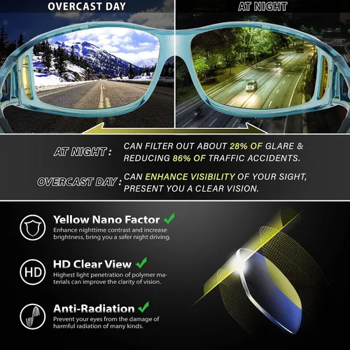 Vista 6 de URUMQI Gafas de conducción de visión nocturna para hombres y mujeres, lentes polarizados antirreflejos, lentes de alta definición amarillas