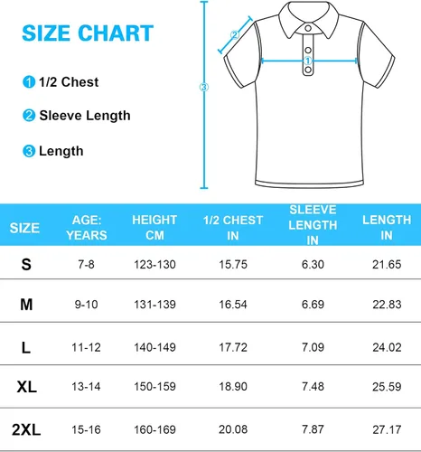 Vista 5 de GEEK LIGHTING Camisa polo de manga corta para niños, uniformes escolares, camiseta para niños y adolescentes de 6 a 16 años