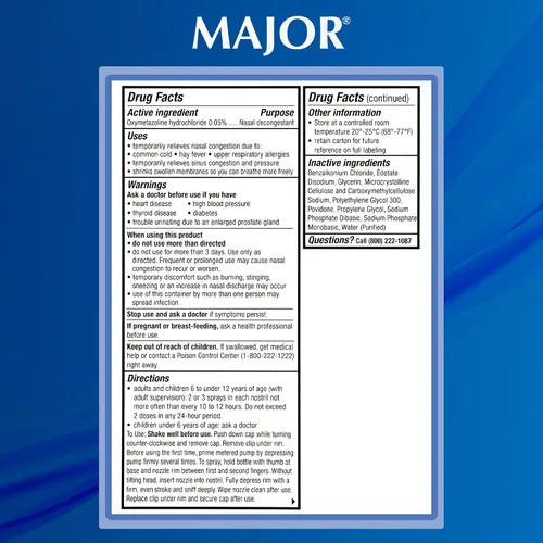 Vista 7 de MAJOR Spray Descongestionante Nasal de Máxima Potencia, Oximetazolina HCl 0.05% Aerosol de Bomba, Spray Nasal sin Somnolencia, Alivio de hasta 12