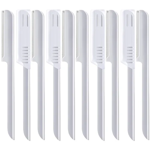 Vista 11 de 10 piezas de maquinilla de afeitar de cejas para mujer, afeitadora facial, moldeador de cejas, herramienta de modelado con cubierta (negro)
