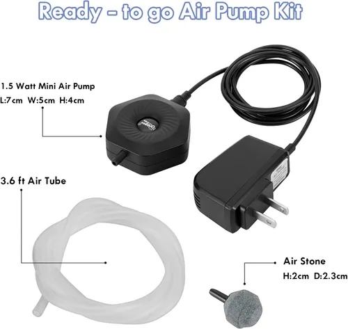 Vista 6 de hygger Mini bomba de aire silenciosa para acuario pequeña Betta Fish Tank Bubbler Bomba de aireación de oxígeno con tubo de piedra de aire ventosa