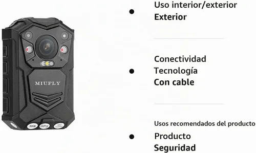 Vista 4 de MIUFLY Cámara Corporal de Policía HD 1296P con Pantalla de 2 Pulgadas, Visión Nocturna, Memoria Integrada de 32G y GPS para Seguridad