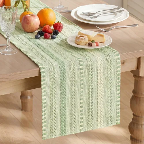 Vista 12 de Artoid Mode Camino de mesa tejido estilo granja verde ejército, decoración rústica de temporada festiva para la cocina y el comedor, para decoración