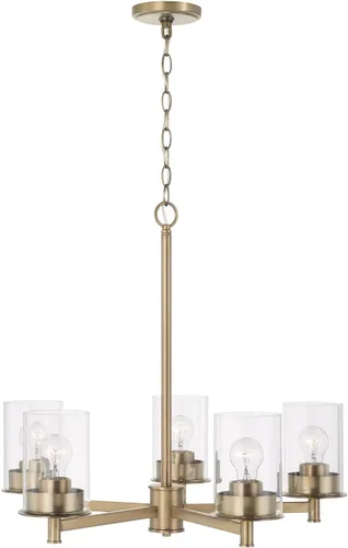 Vista 4 de HomePlace Lighting 446851AD-532 Mason - Candelabro redondo de cristal transparente de transición, 5 luces, 500 vatios totales, 24 pulgadas de alto x