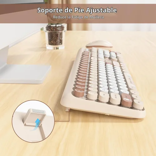 Vista 2 de Combo de teclado y mouse inalámbricos, bonito teclado de máquina de escribir con teclado numérico, teclado de tamaño completo de 2.4 GHz para PC