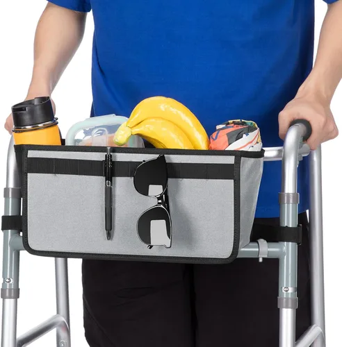 Vista 8 de JOYTUTUS Cesta para Andador Plegable, Cesta para Andadores para Personas Mayores, Bolsa de Almacenamiento para Andadores Rodantes, Bolsa con Gran