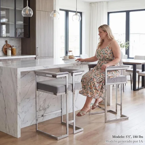 Vista 7 de DUOMAY Juego de 2 taburetes de bar modernos, taburete de 26 pulgadas de altura de mostrador con acabado cromado de metal, silla de isla de cocina
