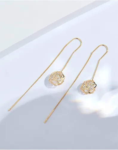 Vista 5 de Aretes colgantes de oro de 14 quilates para mujer, con borlas, de cadena larga, para dama de honor