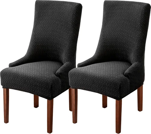 Vista 24 de Paquete de 2 fundas para silla lateral con respaldo de ala, fundas elásticas para sillas con respaldo geométrico rómbico, fundas para silla