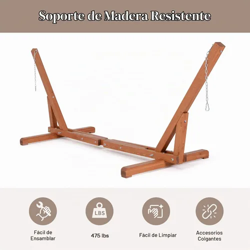 Vista 5 de SUNCREAT Soporte de hamaca de madera ajustable de 12 a 14 pies, solo soporte de hamaca de madera de alerce para exteriores, capacidad de 475 libras