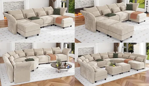 Vista 5 de LLappuil Sofá modular otomano con almacenamiento, módulo otomano grande de felpilla para sofá modular, pieza de sofá seccional reversible extraíble