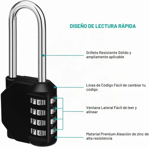 Vista 4 de ZHEGE Candado de grillete de 2.6 pulgadas de largo, cerradura de combinación de 4 dígitos al aire libre para puerta de cerca, cobertizo, garaje