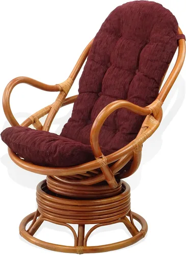 Vista 3 de Java - Silla giratoria de mimbre de ratán natural con cojín marrón oscuro, coñac