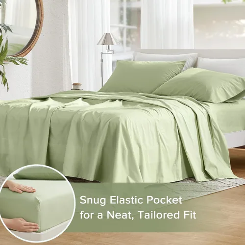 Vista 90 de Comfort Spaces Sábanas 100% algodón tamaño King, transpirables y ultra suaves, sábanas de algodón naturalmente fresco con bolsillo elástico de 14