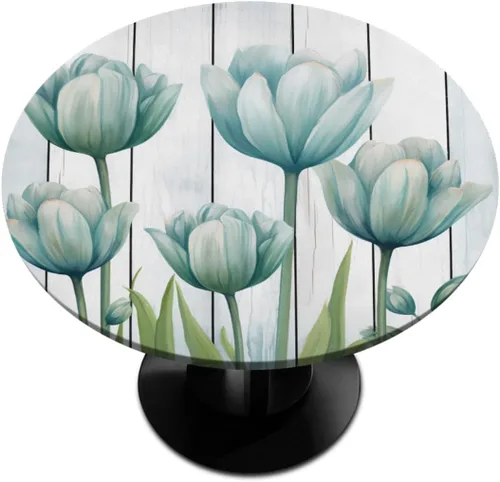 Vista 78 de Pardick - Mantel redondo de textura de mármol con borde elástico de mármol gris, pequeño mantel redondo, mantel circular lavable para decoración